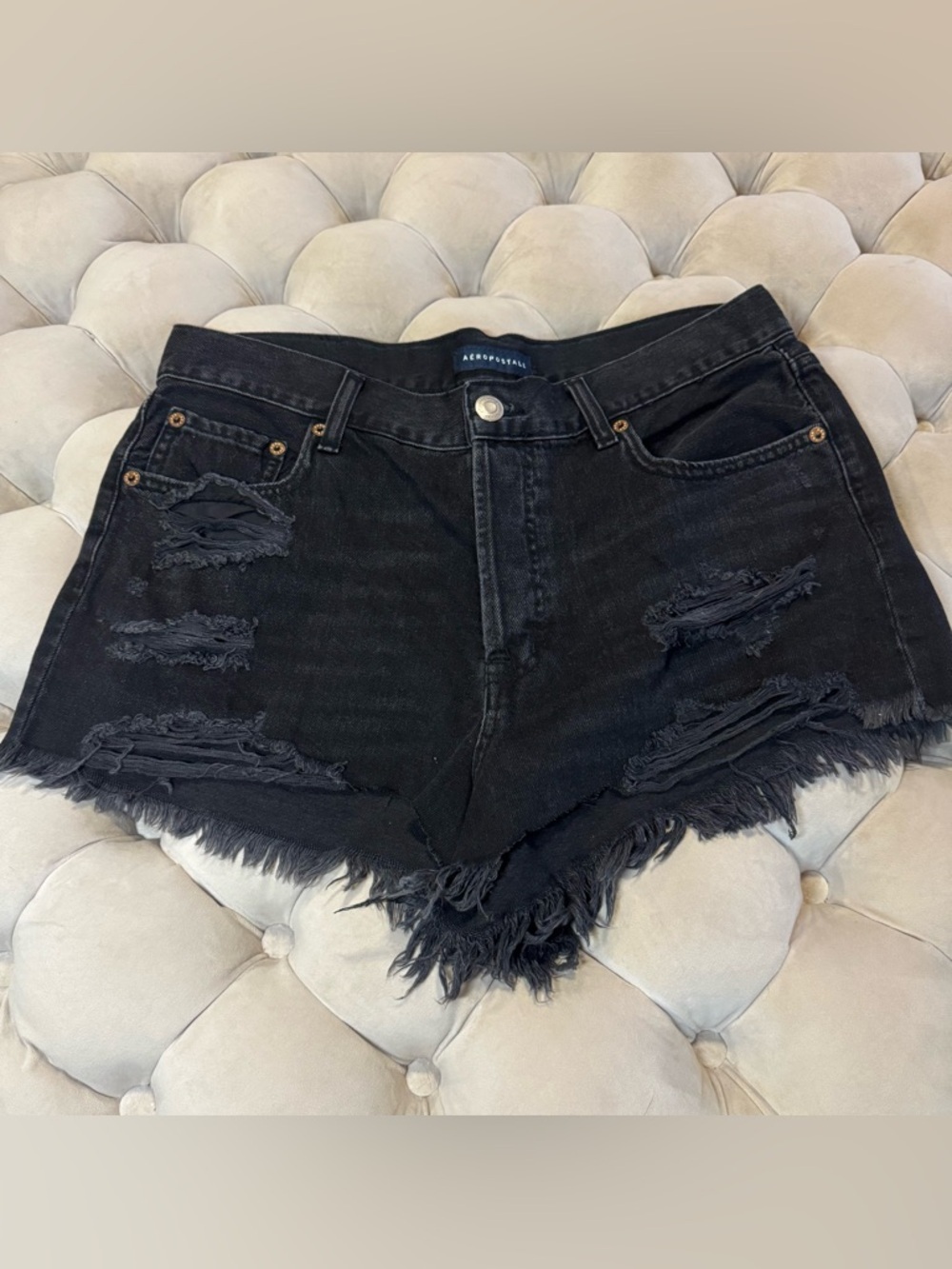 Aeropostale Black Distressed Boyfriend Shorts Size 10 Denim